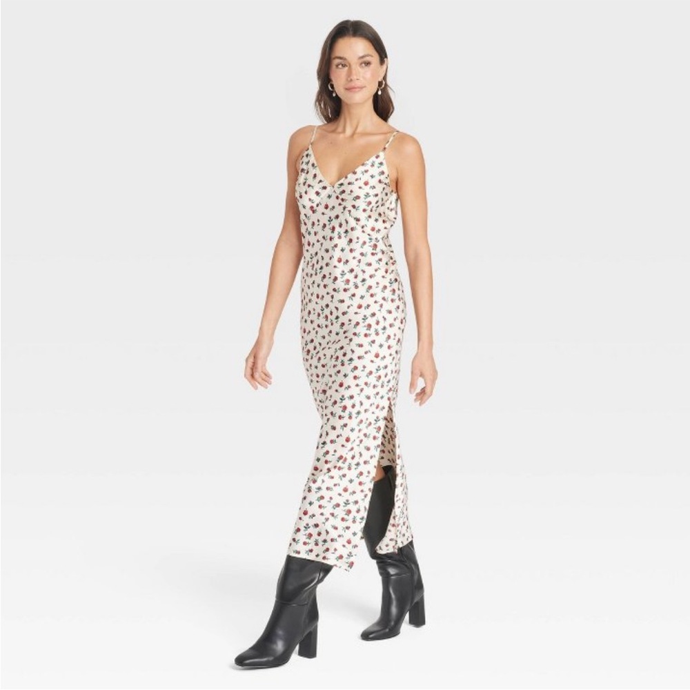 a new day Cream Slip Maxi Dress with Red Floral Print